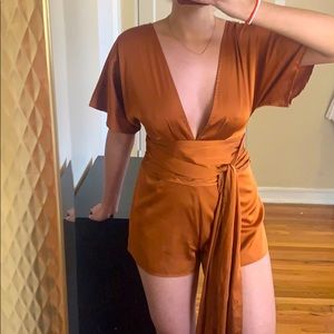 Sexy Bronze Satin Romper